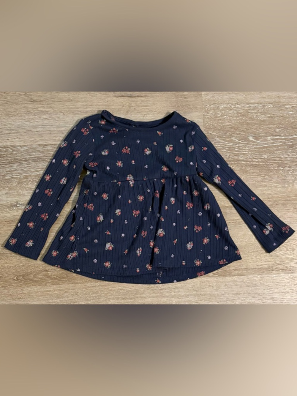 Navy Floral Long Sleeve Girls Shirt